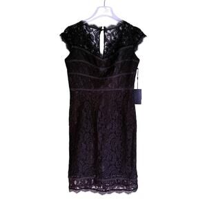 NWT Adrianna Papell Blace Lace Sheath Dress Cap Sleeves Size 6 LBD Cocktails